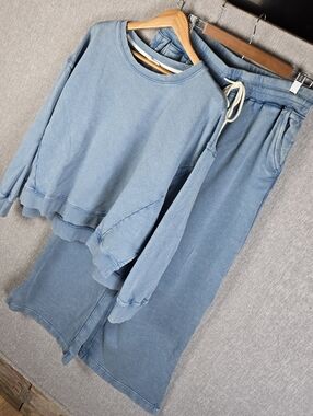 Lou & Grey 100% Cotton Terrysoft Sweatshirt And Joggers Blue Womens Sz L